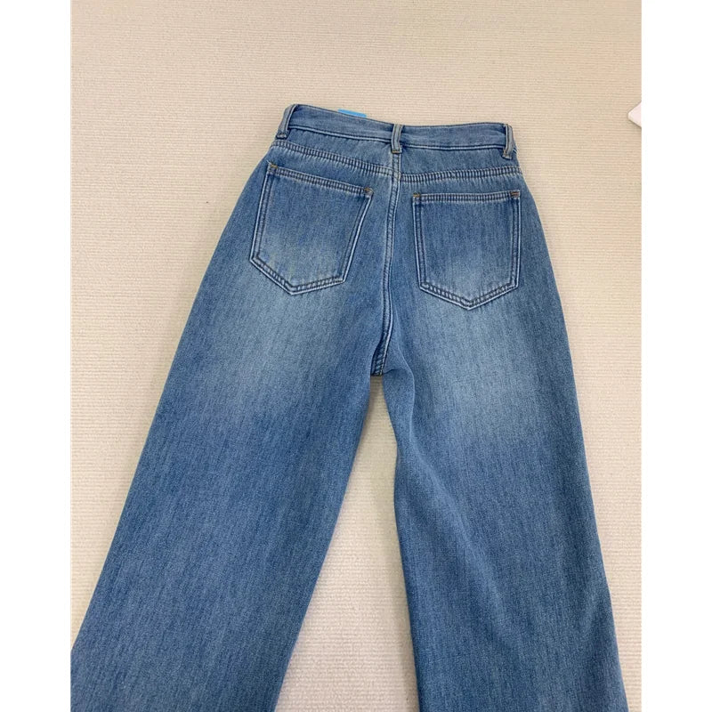 Blue High-Waist Baggy Jeans for Women American Street Style