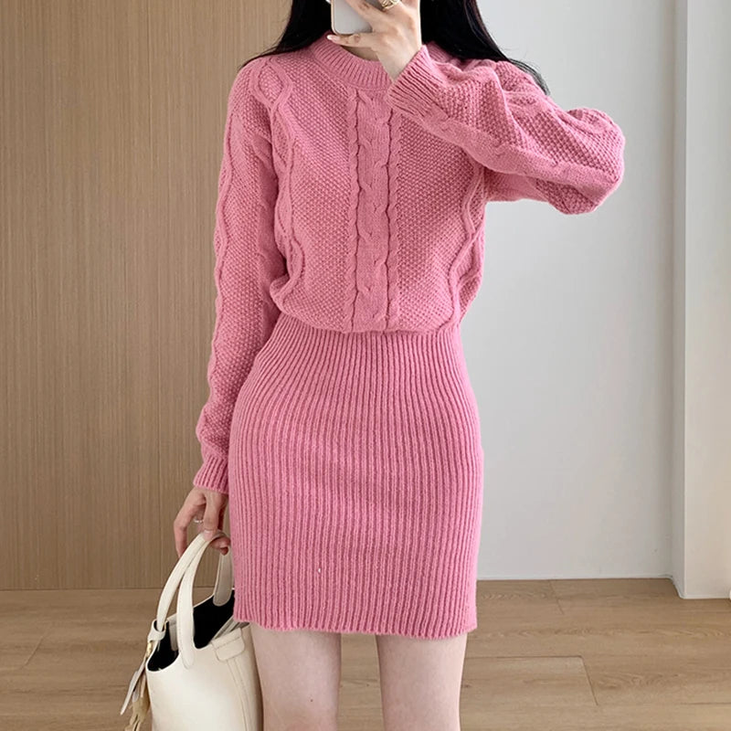 Ribbed Knit Bating Sleeve Fake Two Piece 2024 Winter