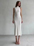 Summer Autumn Turtleneck Knitted Slim Fit Maxi Dress