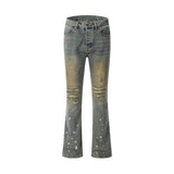 Flared Washed Distressed Pocket Ripped Jeans Streetwear