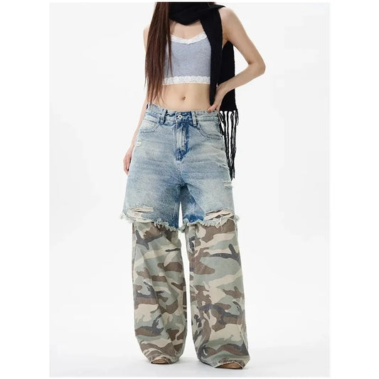 Women’s Y2K High Waisted Camouflage Wide Leg Jeans