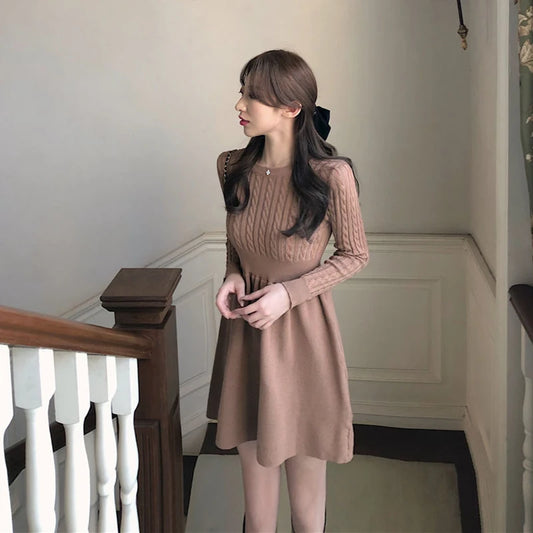 Knitting Mini Dress Autumn Winter Long Sleeve Sweater