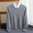 Pure Wool Pullover Men Basic Knitwear Sweater V-Neck