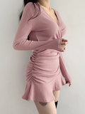 Knitted Ribbed Midi For Women V Neck Elegant