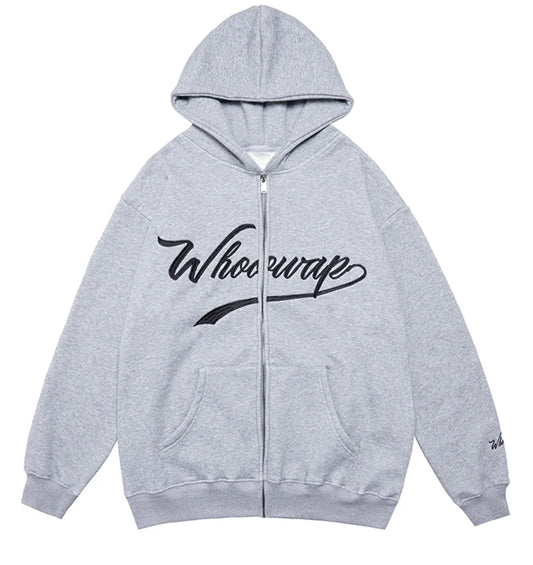 Men Oversize Letter Print Zipper Hoodie Streetwear