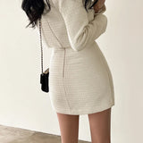 Pearl Buttons Short Jacket + A-line Mini Skirt 2 Piece Sets