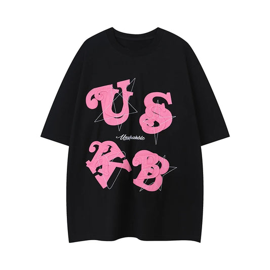 Men Trendy Letter Print Oversize Cotton Summer Tee