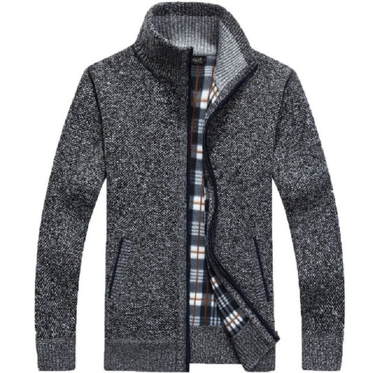 Men's Winter Knitted Cardigan: Thick Fleece Full-Zip