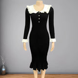 Autumn Winter Vintage Ruffle Knitted Sweater Dress