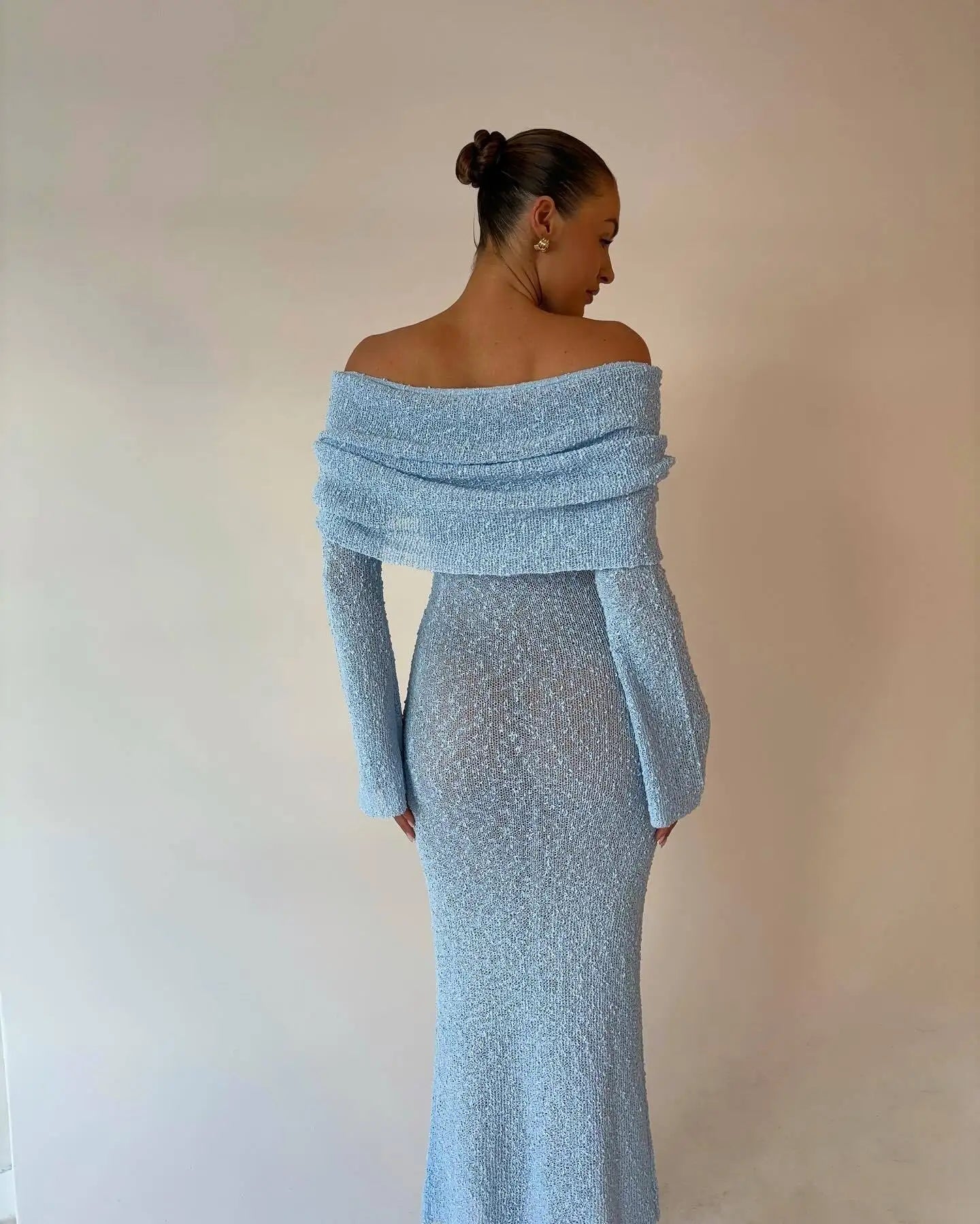 Autumn Knitted Off-Shoulder Long Dress for Women