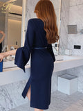 V-Neck Split Vintage Chic Work Wear Dress Women