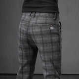 Autumn Men's Brushed Plaid Casual Pants Korean Style