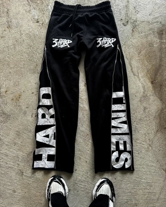 Vintage Hip Hop Zipper Joggers Cargo Pants Y2k Punk Harajuku Straight Streetwear Mens