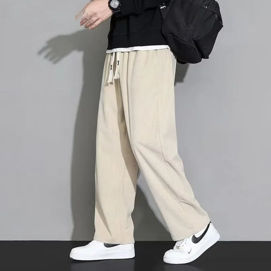 Men's Loose-Fit Corduroy Pants Straight-Leg Casual