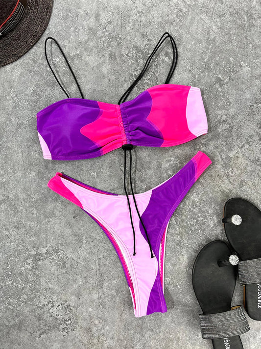 Colorful Lace Up Bikini Set