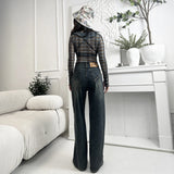 Fleece-lined Straight Denim Pants For Female Autumn Winter