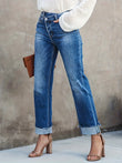 Women Asymmetrical Waist Casual Straight Jeans