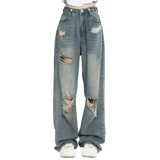 Vintage Hole Y2k Jeans High Jeans Wide Leg Loose Straight Hip Hop