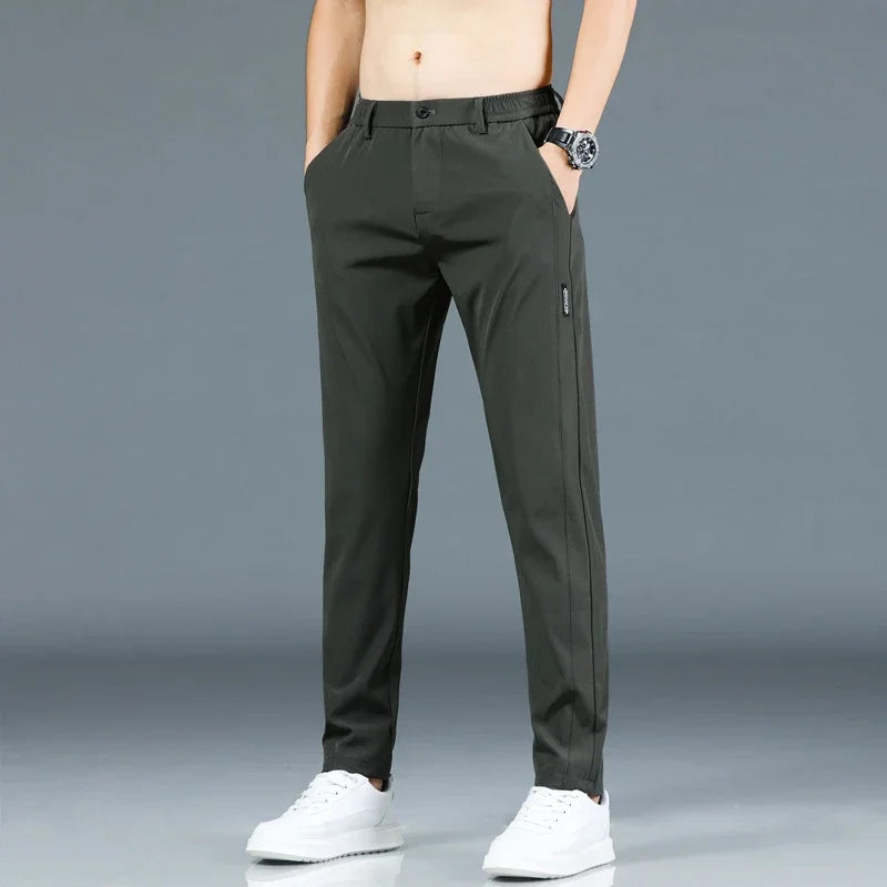 2024 Thin Ice Silk Stretch Men's Pants Casual Elastic Waist Smooth Trouser Pants