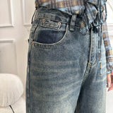 Fleece-lined Straight Denim Pants For Female Autumn Winter