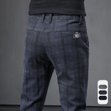 Autumn Men's Brushed Plaid Casual Pants Korean Style