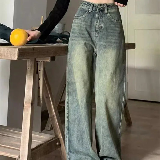 Vintage Streetwear Wide Leg Denim Jeans Women