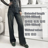 Fleece-lined Straight Denim Pants For Female Autumn Winter