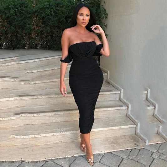 Double Layer Mesh Bandage Dress Off Shoulder