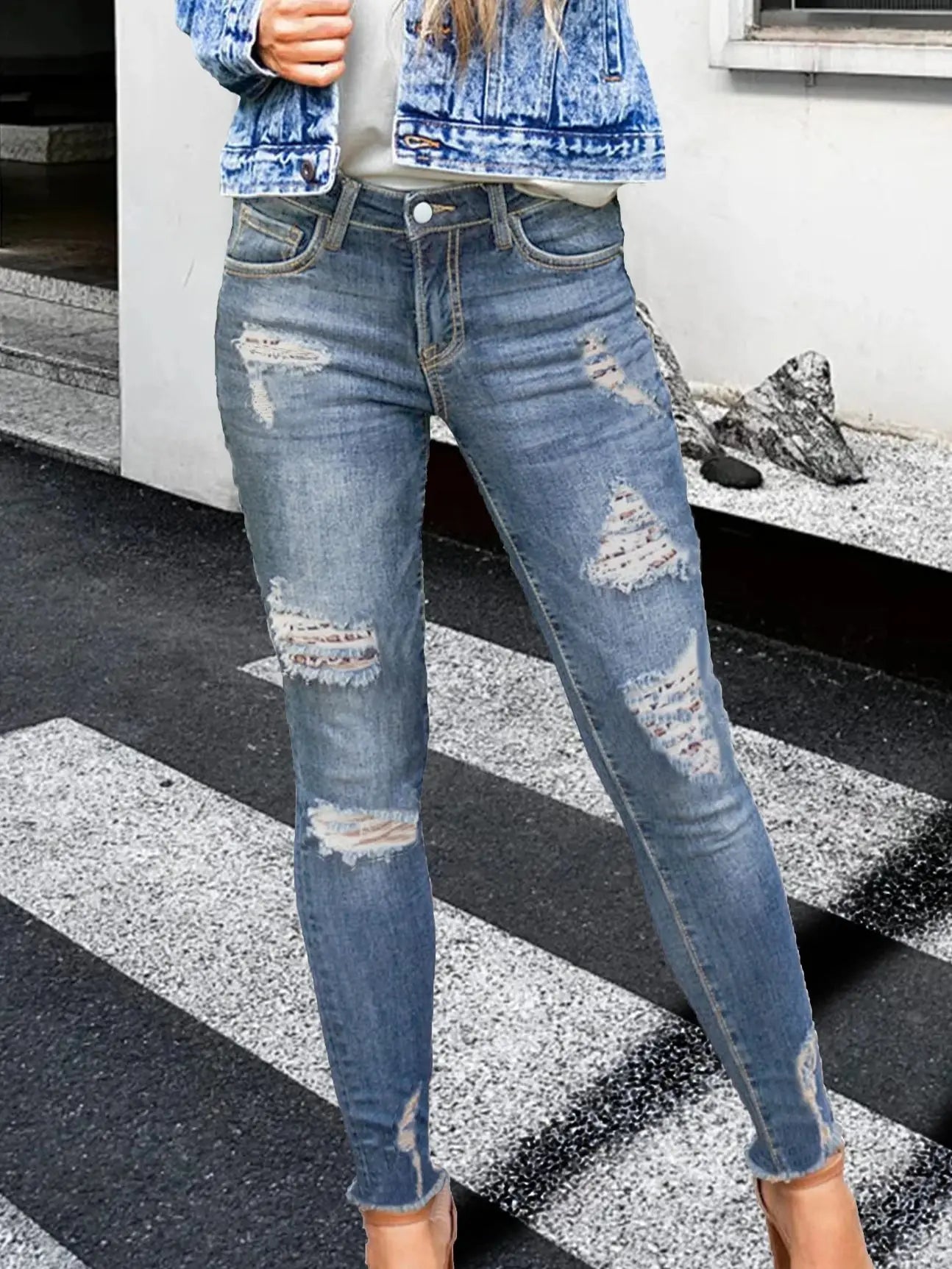 Women's High Waist Plus Size Fashion Jeans with Holes