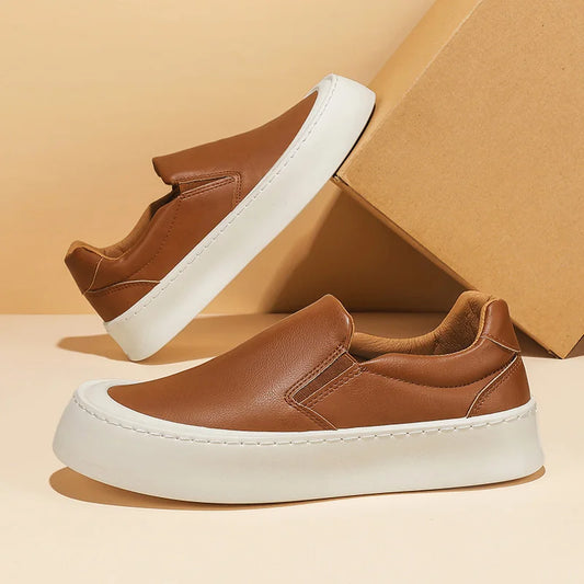 Brown Leather Slip-On Loafers for Men