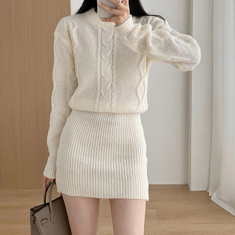 Ribbed Knit Bating Sleeve Fake Two Piece 2024 Winter