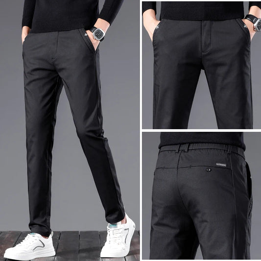 Spring Loose Elastic British Business Trousers, Youth Thin Elastic Waist