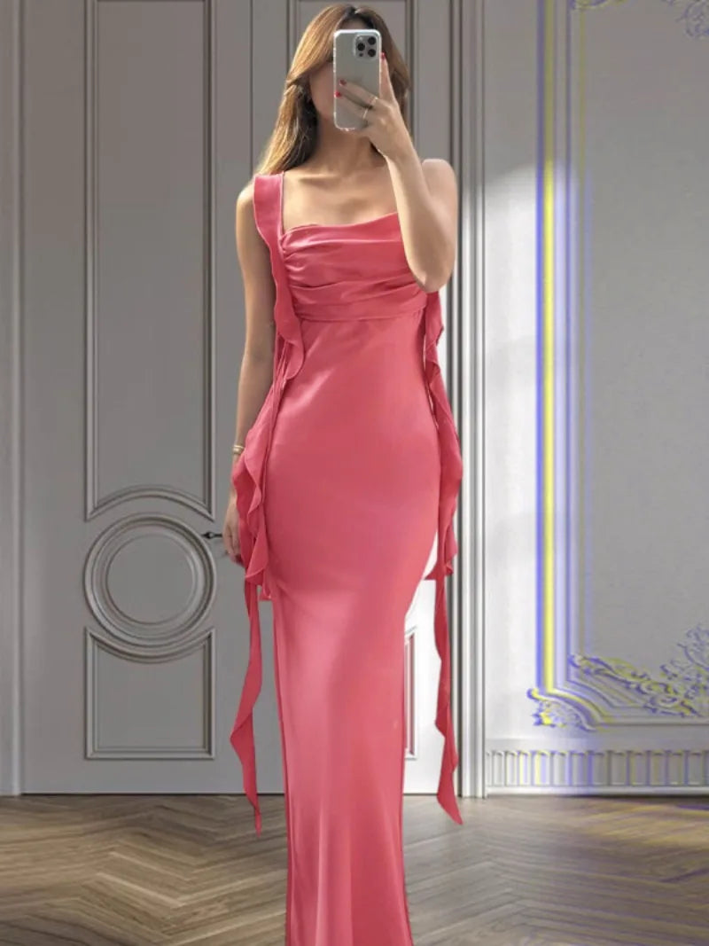 2024 Sweet Sleeveless Backless Maxi Pink Dress for Women