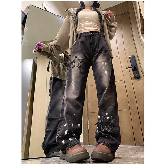 Black High Waist Baggy Jeans Women