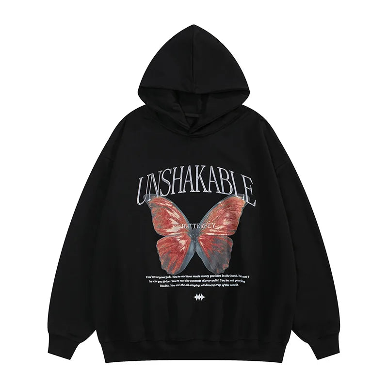 Women Letter Print Butterfly Graphic Streetwear Hoodie