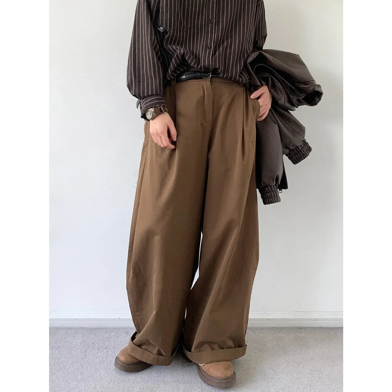 Vintage Workwear Loose-Fit Wide-Leg Casual Pants