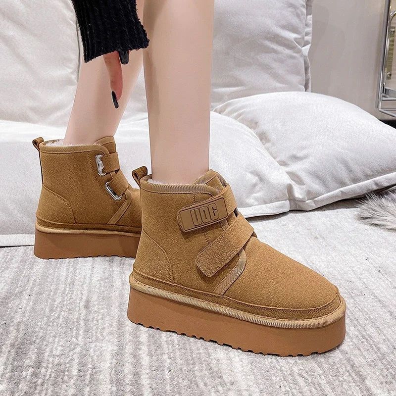 Winter Outdoor Women's Cow Suede Warm Shoes Fashion