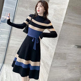 Elegant striped thick sweater dress female 2024 spring