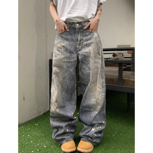 Y2K Wide Leg Grunge Street Washed Denim Trousers