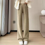 Winter Warm Thicken Straight Pants Women Casual Elastic