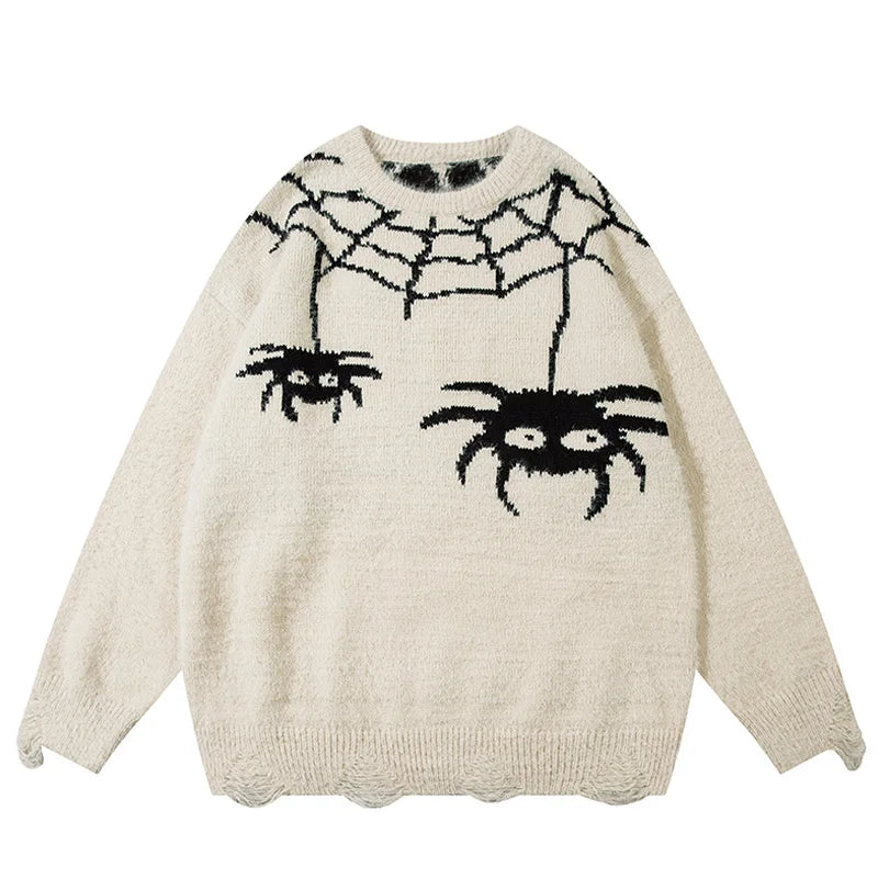 Spider Embroidery Sweater Oversize Pullover Autumn Casual Round Neck