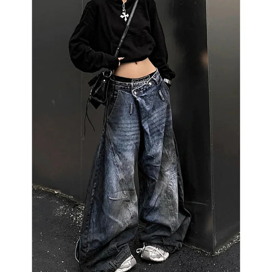 Women's High-Waisted Blue Baggy Jeans