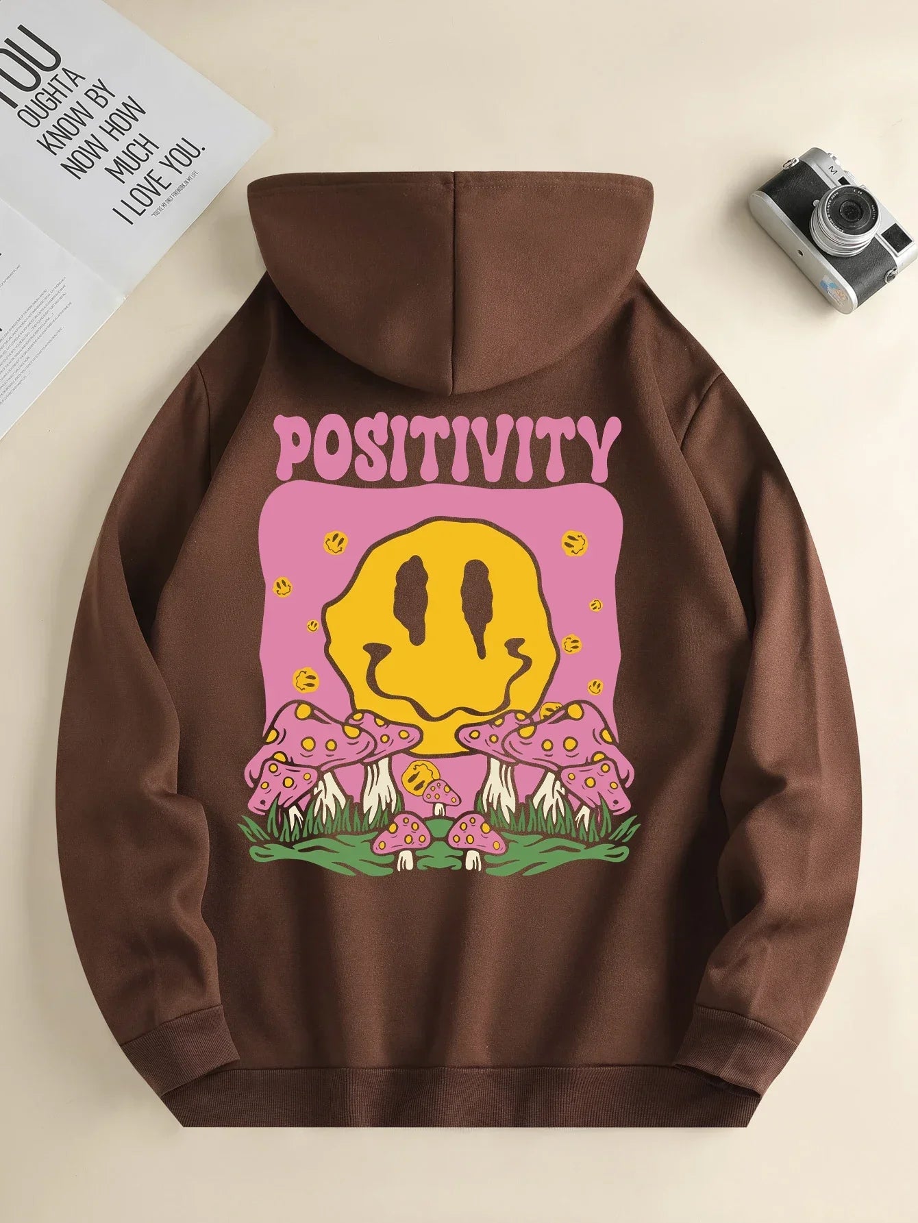 Women Cartoon Mushroom Print Harajuku Hoodie Casual Pullover