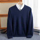 Pure Wool Pullover Men Basic Knitwear Sweater V-Neck