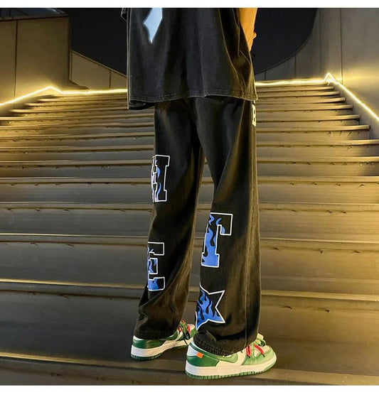 Y2k Jeans Hip Hop Letter Printed Black Pants Men Women 2023 New Fashion