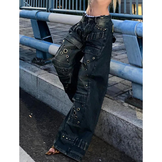 2024 Retro Wide Leg High Waist Baggy Jeans Women