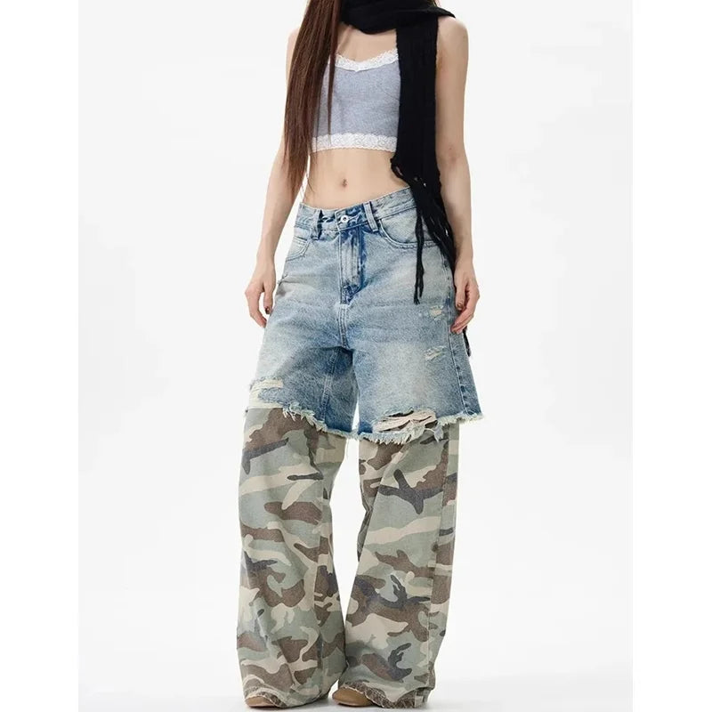 Women’s Y2K High Waisted Camouflage Wide Leg Jeans