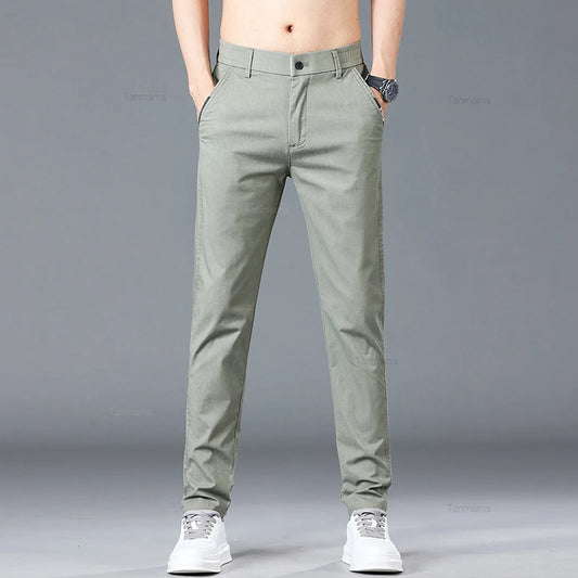 Spring Casual Pants Korean Fashion Cotton Thin Soft Elastic Slim Business Trousers