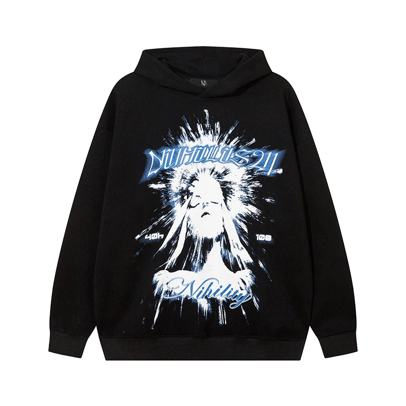 Men Y2K Hoodie Character Print Loose Streetwear Pullover