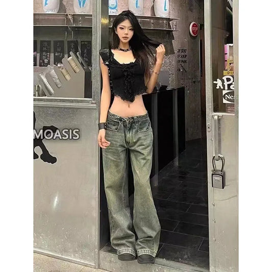 Blue Wide Leg High Waist Y2K Jeans Women Streetwear